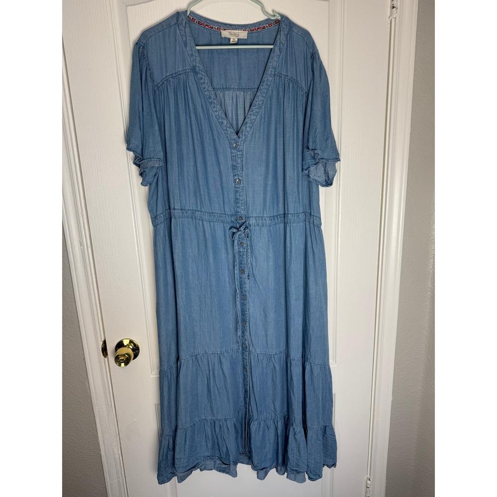 Nurture by Westbound‎ Blue Lyocell Chambray Button Front Tiered Maxi Dress 3X